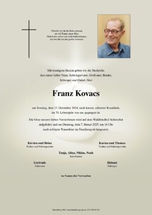 Traueranzeige von Franz Kovacs