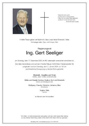 Traueranzeige von Ing. Gert Seeliger