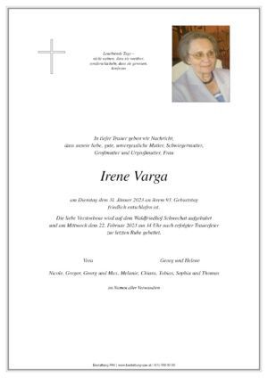 Traueranzeige von Irene Varga
