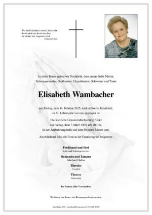 Traueranzeige von Elisabeth Wambacher