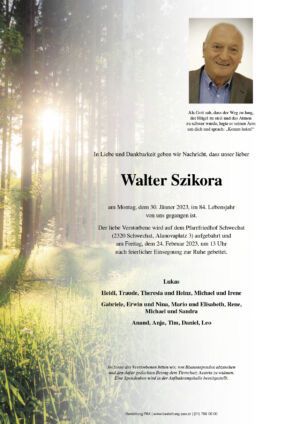 Traueranzeige von Walter Szikora