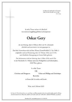 Traueranzeige von Oskar Gery