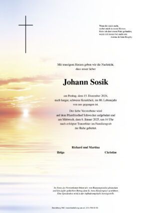 Traueranzeige von Johann Sosik