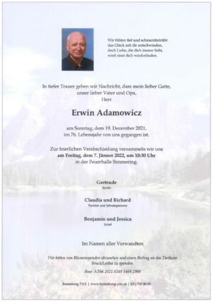 Traueranzeige von Erwin Adamowicz
