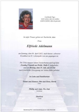 Traueranzeige von Elfriede Adelmann