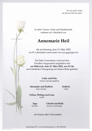 Traueranzeige von Annemarie Heil