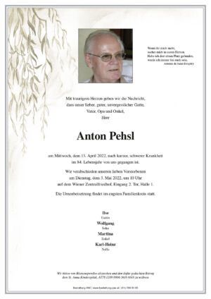 Traueranzeige von Anton Pehsl
