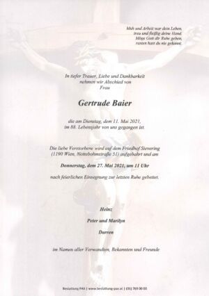 Traueranzeige von Gertrude Baier