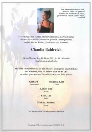 Traueranzeige von Claudia Baldreich