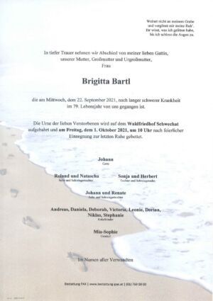 Traueranzeige von Brigitta Bartl
