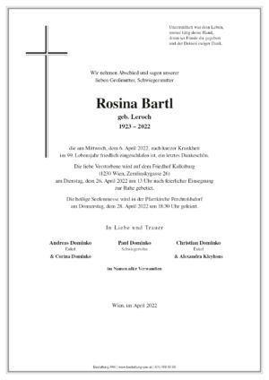 Traueranzeige von Rosina Bartl