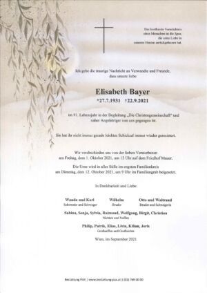 Traueranzeige von Elisabeth Bayer