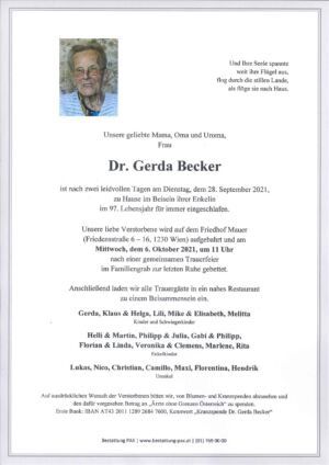 Traueranzeige von Dr. Gerda Becker
