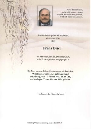 Traueranzeige von Franz Beier