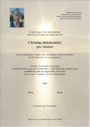 Traueranzeige von Christine Belohradsky
