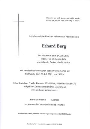 Traueranzeige von Erhard Berg