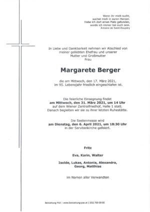 Traueranzeige von Margarete Berger