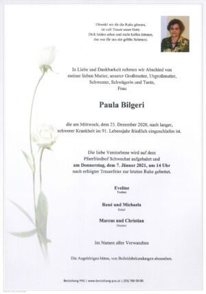 Traueranzeige von Paula Bilgeri