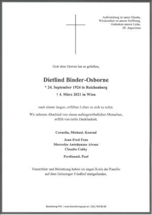 Traueranzeige von Dietlind Binder-Osborne