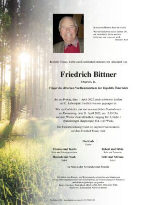 Traueranzeige von Friedrich Bittner