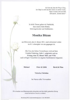 Traueranzeige von Monika Bitzan