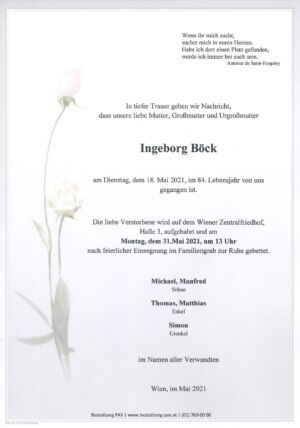 Traueranzeige von Ingeborg Böck
