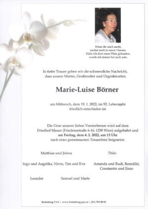 Traueranzeige von Marie-Luise Börner