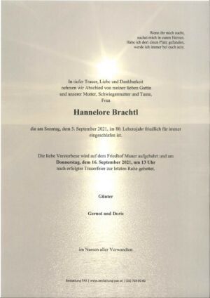 Traueranzeige von Hannelore Brachtl