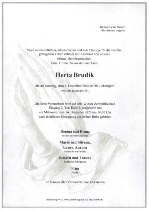 Traueranzeige von Herta Brudik