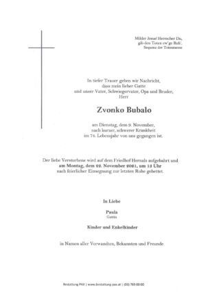 Traueranzeige von Zvonko Bubalo