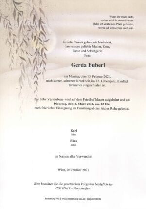 Traueranzeige von Gerda Buberl