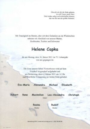 Traueranzeige von Helene Capka