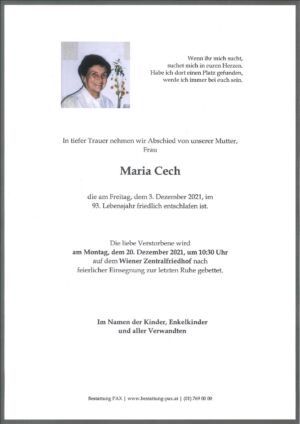 Traueranzeige von Maria Cech