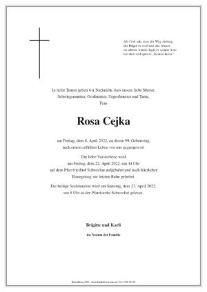 Traueranzeige von Rosa Cejka