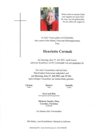 Traueranzeige von Henriette Cermak