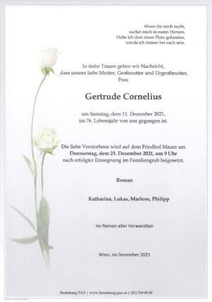 Traueranzeige von Gertrude Cornelius