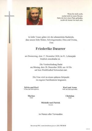 Traueranzeige von Friederike Daxerer