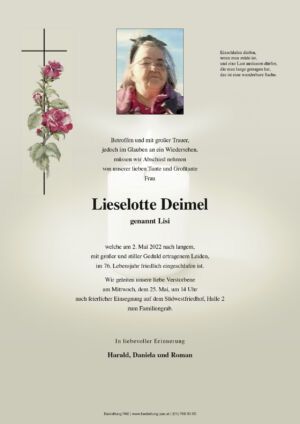Traueranzeige von Lieselotte Deimel