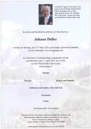Traueranzeige von Johann Deller