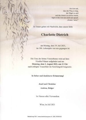 Traueranzeige von Charlotte Dietrich
