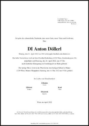 Traueranzeige von DI Anton Döllerl