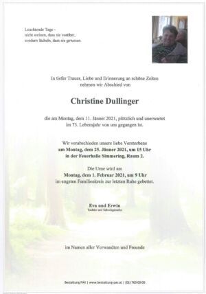 Traueranzeige von Christine Dullinger