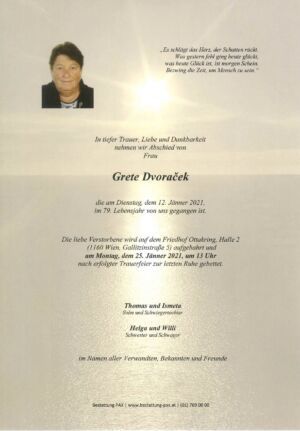 Traueranzeige von Grete Dvoraček