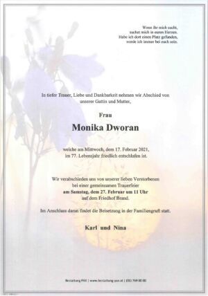 Traueranzeige von Monika Dworan