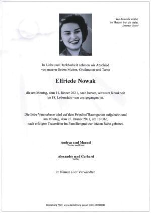Traueranzeige von Elfriede Novak