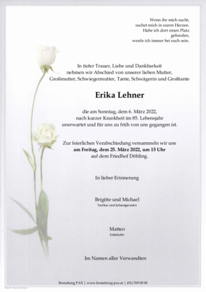 Traueranzeige von Erika Lehner