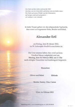 Traueranzeige von Alexander Ertl