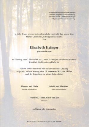 Traueranzeige von Elisabeth Exinger
