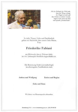 Traueranzeige von Friederike Fabiani