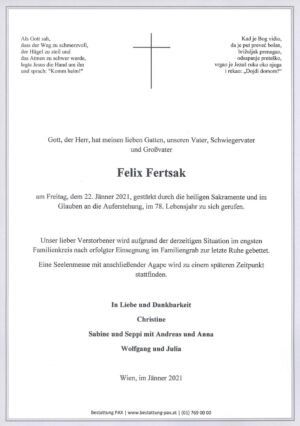 Traueranzeige von Felix Fertsak
